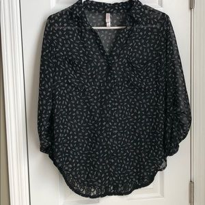 Sheer black with lace back dressy blouse